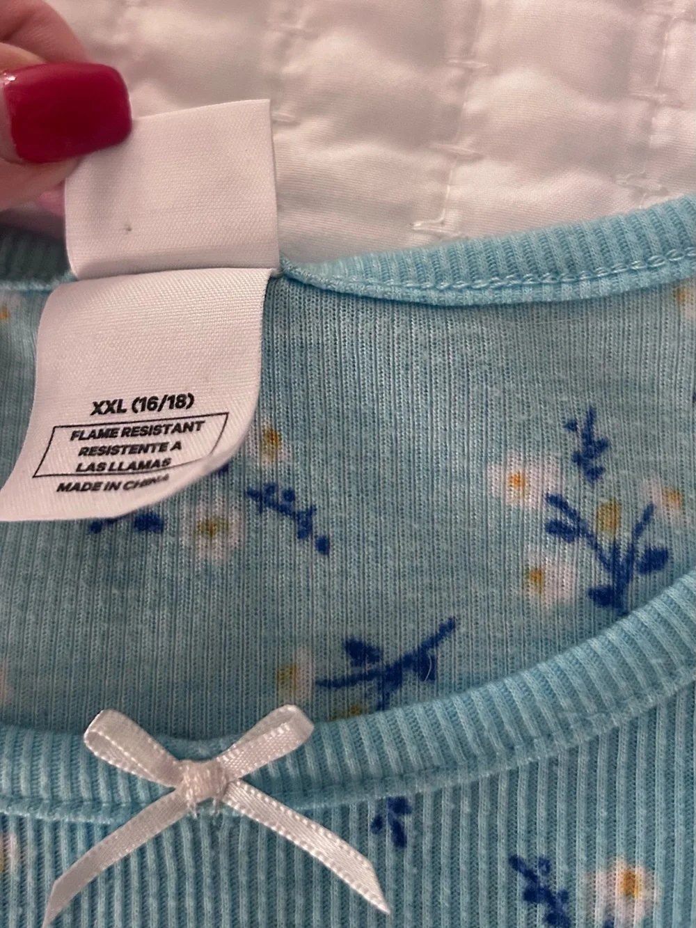art class light blue floral ribbed sleep set with white bow. Size XXL (16-18)